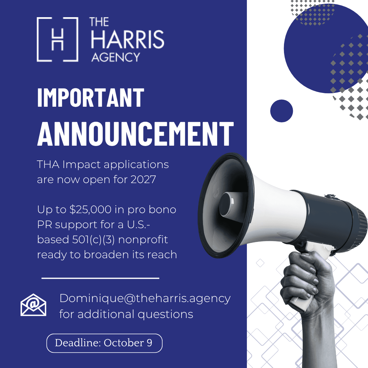 The Harris Agency Opens Applications for 2027 THA Impact Pro Bono Grant
